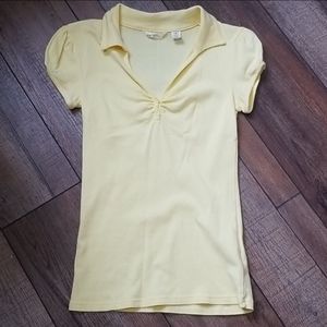 Yellow collared v neck shirt medium polo style school girl uniform derek heart